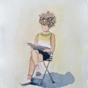 Akvarel - Flowerhead reading in the sun - A4