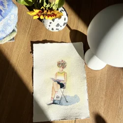 Akvarel - Flowerhead reading in the sun - A4