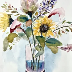 Akvarel - Buket med solsikke - 42,5x33,5cm