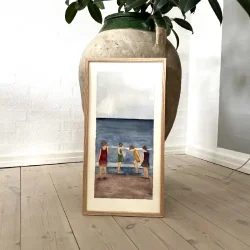 Akvarel - Ved stranden - 25x50cm INDRAMMET