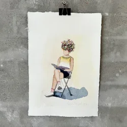 Akvarel - Flowerhead reading in the sun - A4