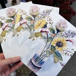 A5 kort - Buket med solsikke - 3 ens