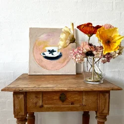 Oliemaleri - Kaffekop 30x30cm