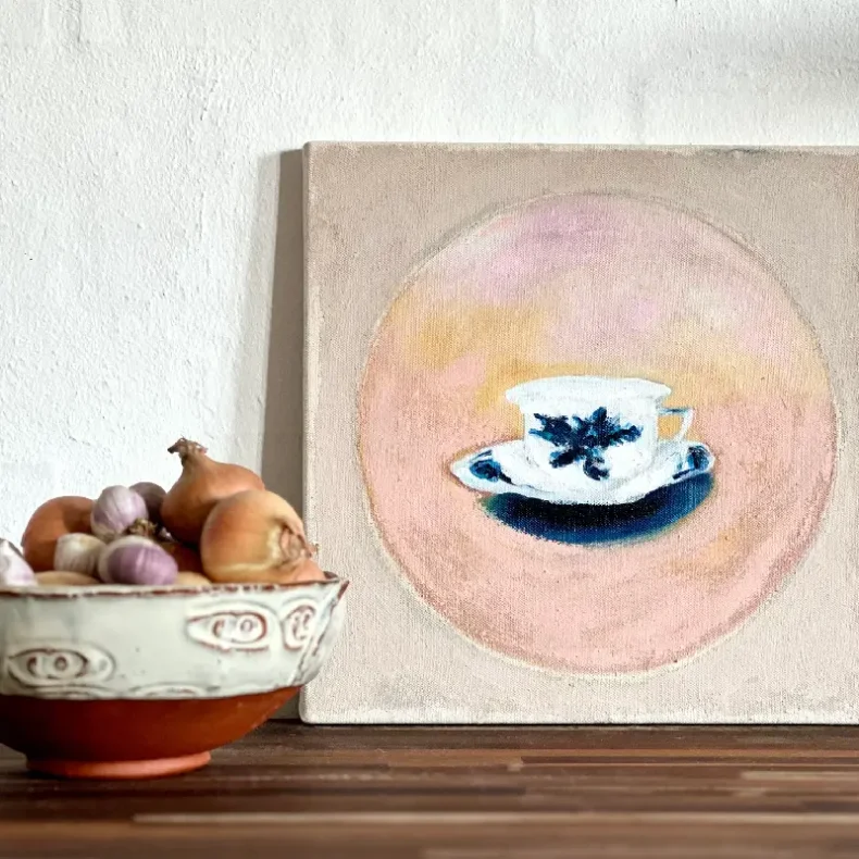 Oliemaleri - Kaffekop 30x30cm