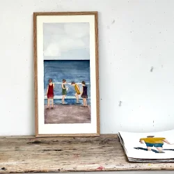 Akvarel - Ved stranden - 25x50cm INDRAMMET