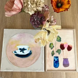 Oliemaleri - Kaffekop 30x30cm