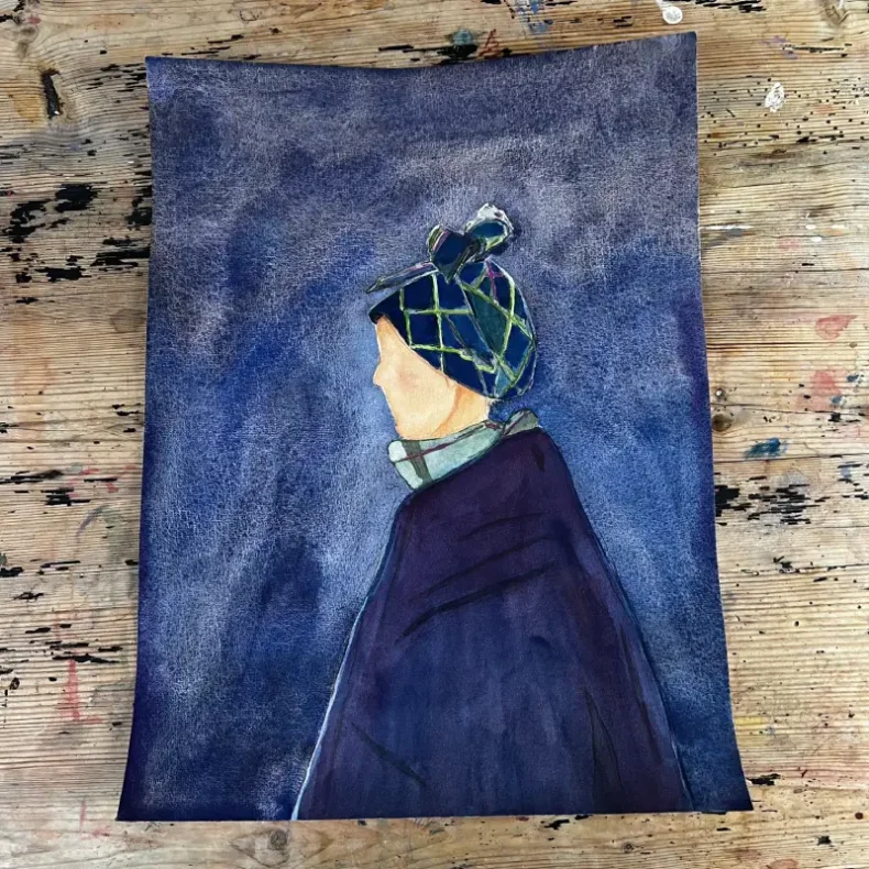 Akvarel - Kvinde i blt - 30x40cm