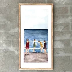 Akvarel - Ved stranden - 25x50cm INDRAMMET