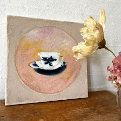 Oliemaleri - Kaffekop 30x30cm