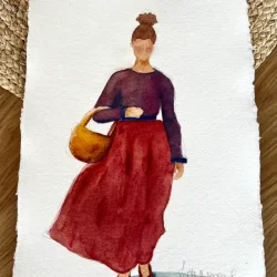 Akvarel - Fannik i rd nederdel - A4