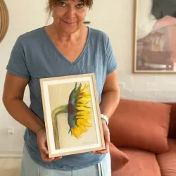 Akvarel - Gul blomst - A4 inkl ramme