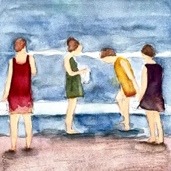 Akvarel - Ved stranden - 25x50cm INDRAMMET