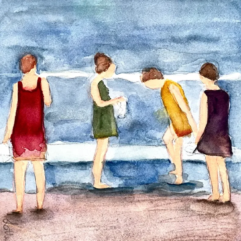 Akvarel - Ved stranden - 25x50cm INDRAMMET