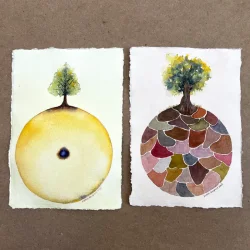 Akvarel - Tr med cirkel - A4