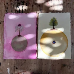 Akvarel - Grn kugle med blomst - A4