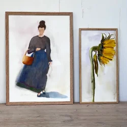 Akvarel - Solo solsikke - 26x52cm inkl ramme