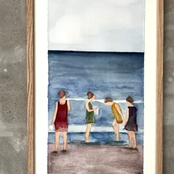 Akvarel - Ved stranden - 25x50cm INDRAMMET