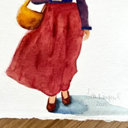 Akvarel - Fannik i rd nederdel - A4