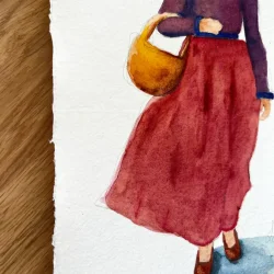 Akvarel - Fannik i rd nederdel - A4