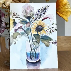 A5 kort - Buket med solsikke - 3 ens