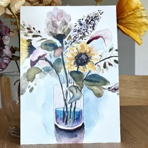 A5 kort - Buket med solsikke - 3 ens