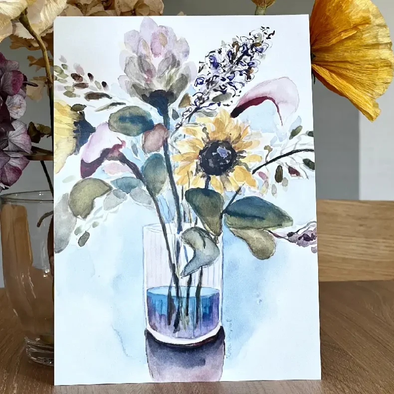 A5 kort - Buket med solsikke - 3 ens