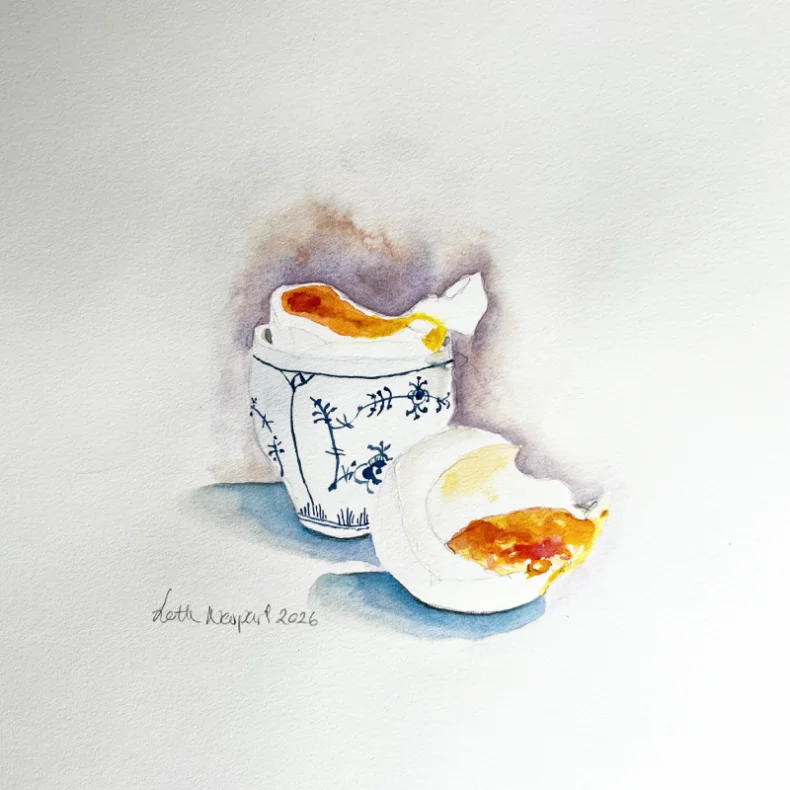 Akvarel - L�rdag morgen - 30x40cm