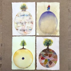 Akvarel - Tr med cirkel - A4