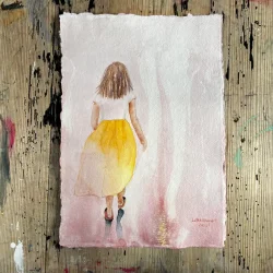Akvarel - Woman in yellow skirt - A4