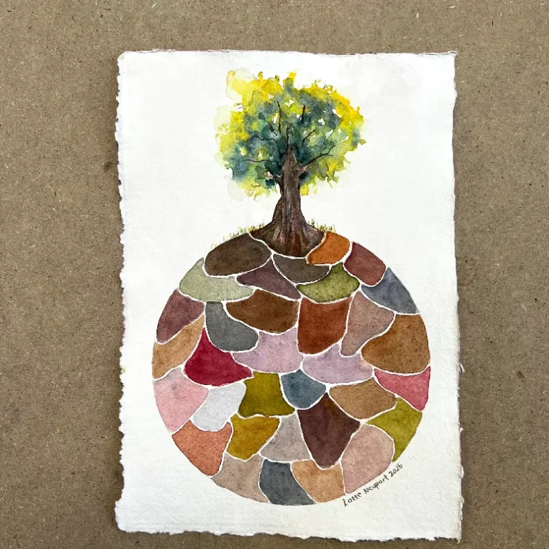 Akvarel - Tr med cirkel - A4