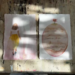 Akvarel - Woman in yellow skirt - A4