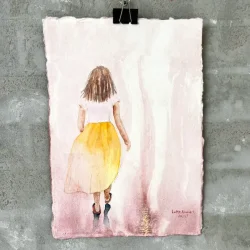 Akvarel - Woman in yellow skirt - A4
