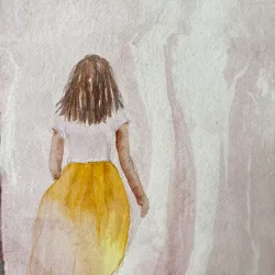 Akvarel - Woman in yellow skirt - A4