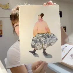 Akvarel - In blue skirt - A4