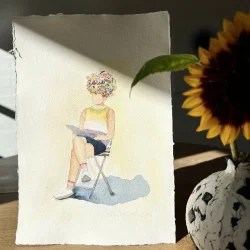 Akvarel - Flowerhead reading in the sun - A4