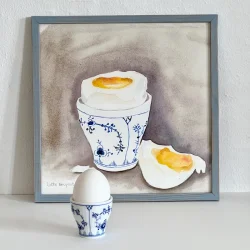 Akvarel - Bl�dkogt �g - 26x26cm inkl h�ndmalet ramme med artglas