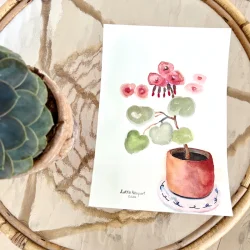 Original akvarel - Plante med r�de blomster - A4