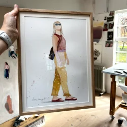 Akvarel - P� ferie - 30x40cm inkl egetr�ramme med passe partout