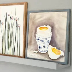 Akvarel - Bl�dkogt �g - 26x26cm inkl h�ndmalet ramme med artglas