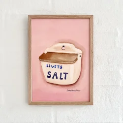 Original akvarel - Livets salt med rosa baggrund - A4 inkl egetr�ramme