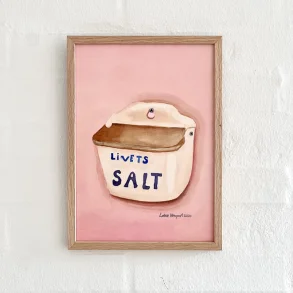 Original akvarel - Livets salt med rosa baggrund - A4 inkl egetr�ramme