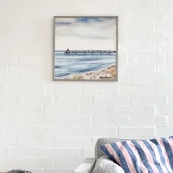 Akvarel - Badebro ved Eg� strand - 40x40cm inkl ramme