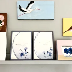 Original - Bl� �rteblomster - A4 i h�ndmalet ramme med artglas