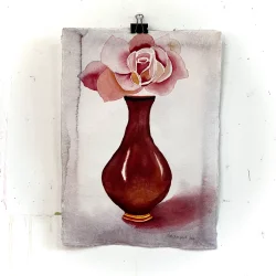 Akvarel - R�d vase med rose - A3