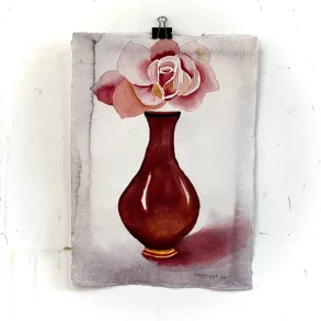 Akvarel - R�d vase med rose - A3