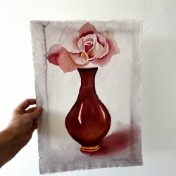 Akvarel - R�d vase med rose - A3