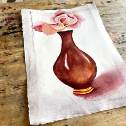 Akvarel - R�d vase med rose - A3