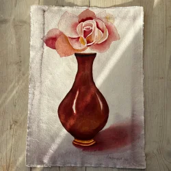 Akvarel - R�d vase med rose - A3