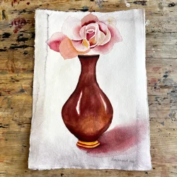 Akvarel - R�d vase med rose - A3