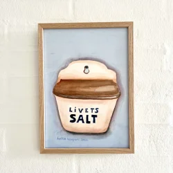 Original akvarel - Saltkar med bl� baggrund - A4